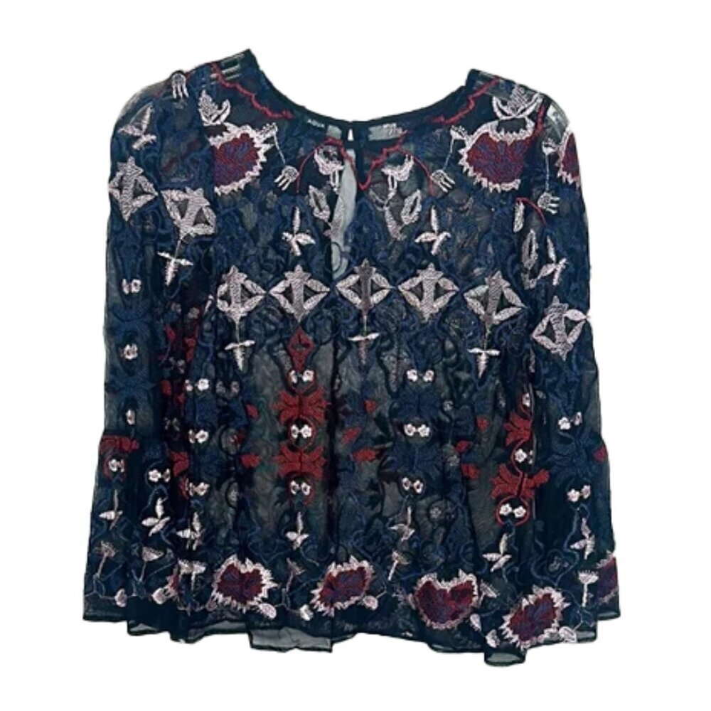 🆕 AQUA sheer floral lace long sleeve top bell sleeves size XS